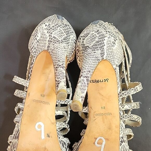 WOMEN"S POUR LA VICTOIRE SNAKESKIN LEATHER OPEN TOE HIGH HEEL STILETTOS SANDAL - Picture 11 of 12